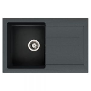 Abode Xcite Inset Single Bowl Black Metallic Granite Kitchen Sink with Drainer