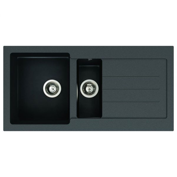 Abode Xcite Inset 1.5 Bowl Black Metallic Granite Kitchen Sink with Drainer