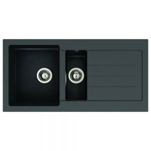 Abode Xcite Inset 1.5 Bowl Black Metallic Granite Kitchen Sink with Drainer