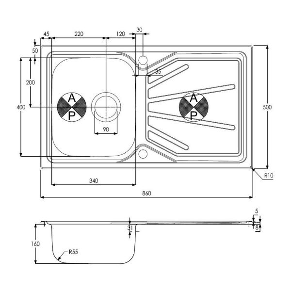 Abode Trydent Inset Single Bowl Stainless Steel Kitchen Sink with Drainer #3