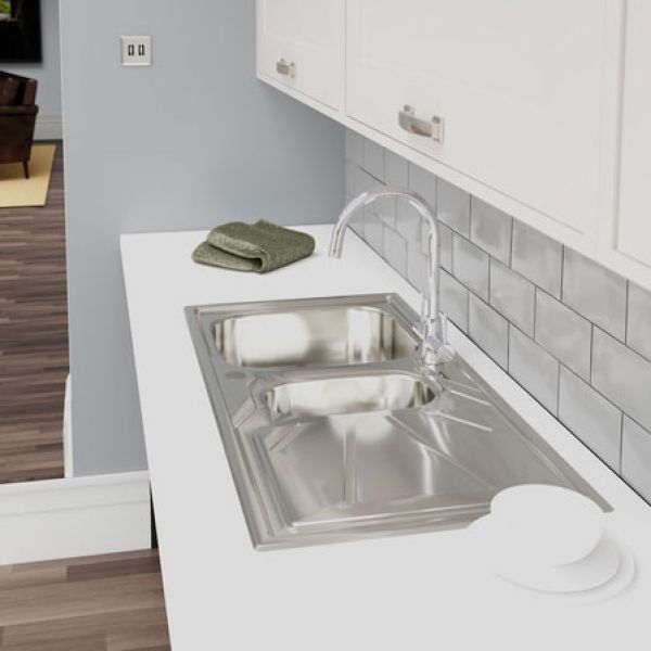 Abode Trydent Inset 1.5 Bowl Stainless Steel Kitchen Sink with Drainer #3