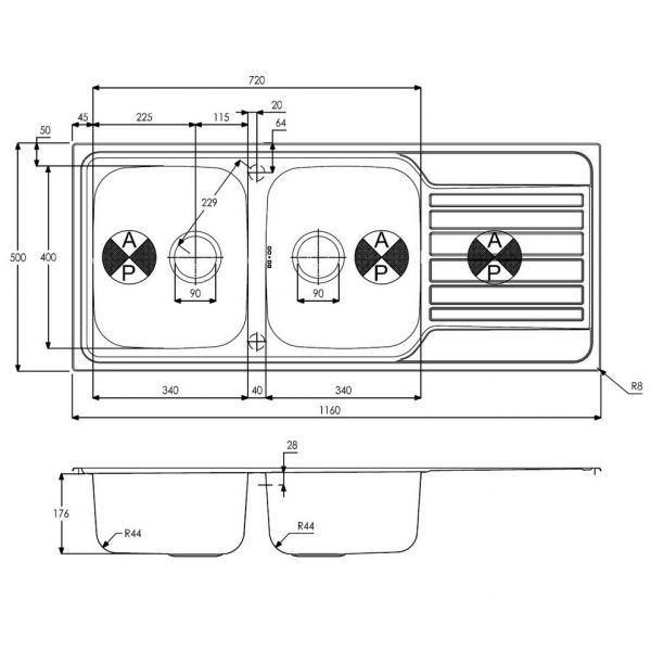 Abode Connekt Inset Two Bowl Stainless Steel Kitchen Sink with Drainer #3