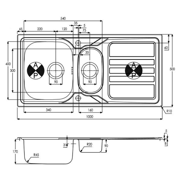 Abode Mikro Inset 1.5 Bowl Stainless Steel Kitchen Sink with Drainer #4