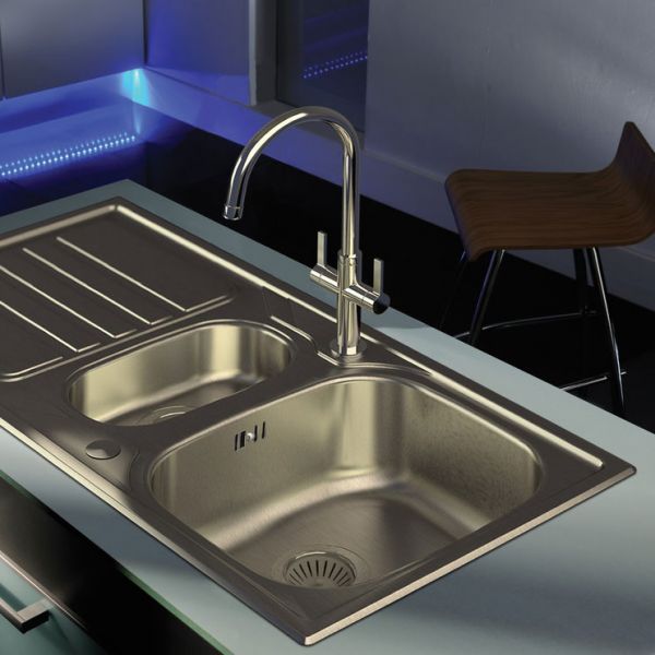 Abode Mikro Inset 1.5 Bowl Stainless Steel Kitchen Sink with Drainer #3