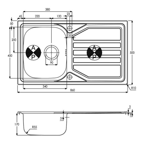 Abode Mikro Inset Single Bowl Stainless Steel Kitchen Sink with Drainer #4
