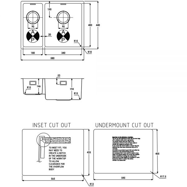 Abode Matrix R15 Undermount or Inset 1.5 Bowl Right Hand Stainless Steel Kitchen Sink #6