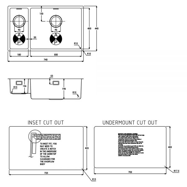 Abode Matrix R15 Undermount or Inset Large 1.5 Bowl Right Hand Stainless Steel Kitchen Sink #3