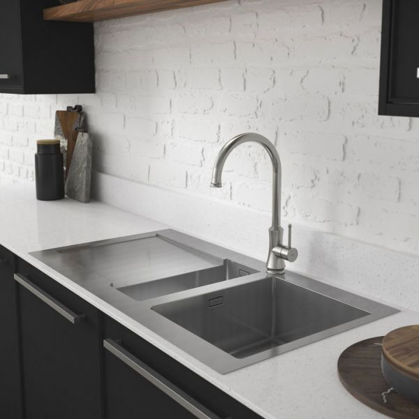 Abode Verve Inset 1.5 Bowl Stainless Steel Kitchen Sink with Drainer #3