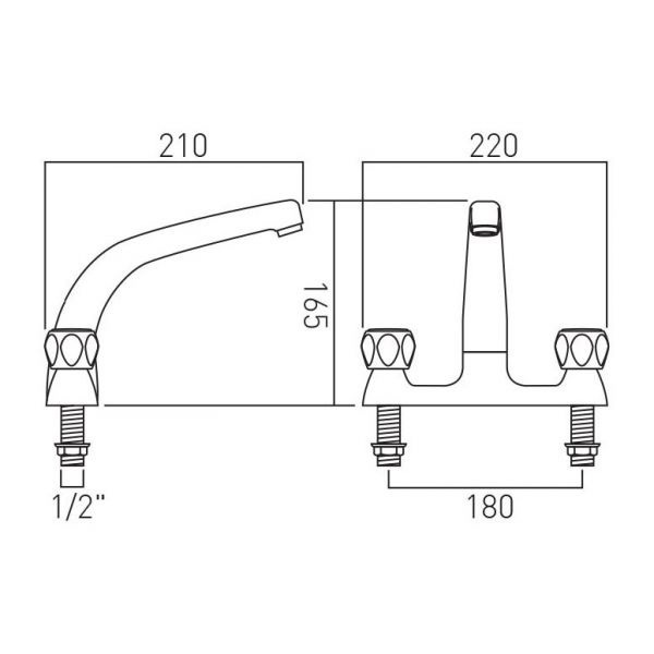 Vado Axces Astra Chrome 2 Tap Hole Kitchen Mixer Tap #2