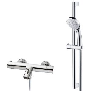 Abacus Emotion Chrome Thermostatic Bar Shower Valve Tap with Riser Rail Kit