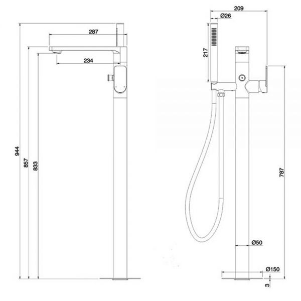 Abacus Edge Anthracite Floor Standing Bath Shower Mixer Tap #2