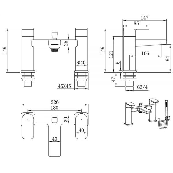 Abacus Edge Chrome Bath Shower Mixer Tap #2