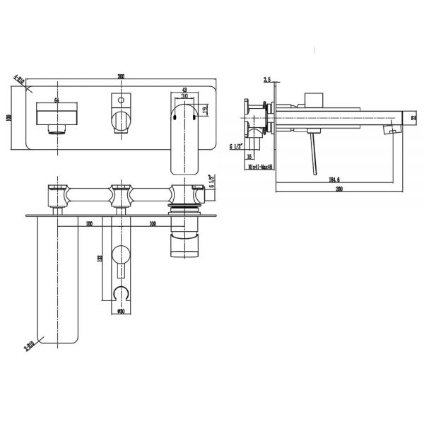 Abacus Edge Chrome Wall Mounted Bath Shower Mixer Tap #2