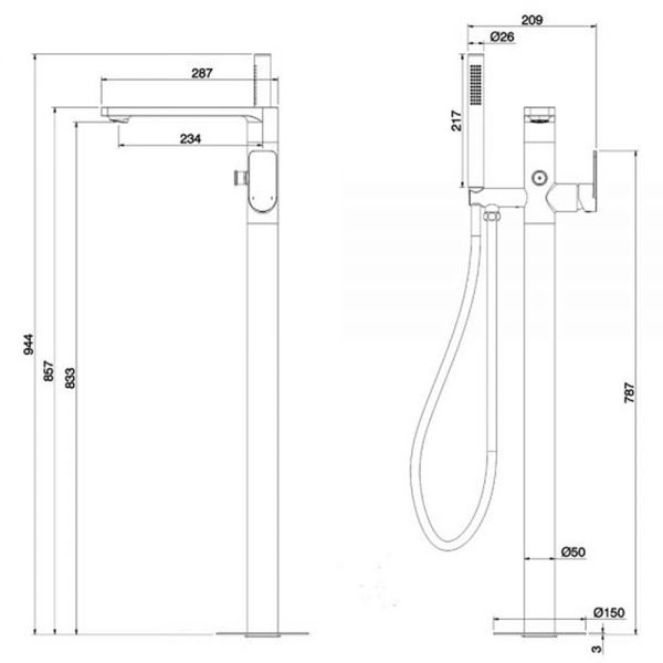 Abacus Edge Chrome Floor Standing Bath Shower Mixer Tap #2