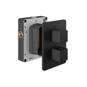Abacus Plan Matt Black Single Outlet Square Thermostatic Shower Valve