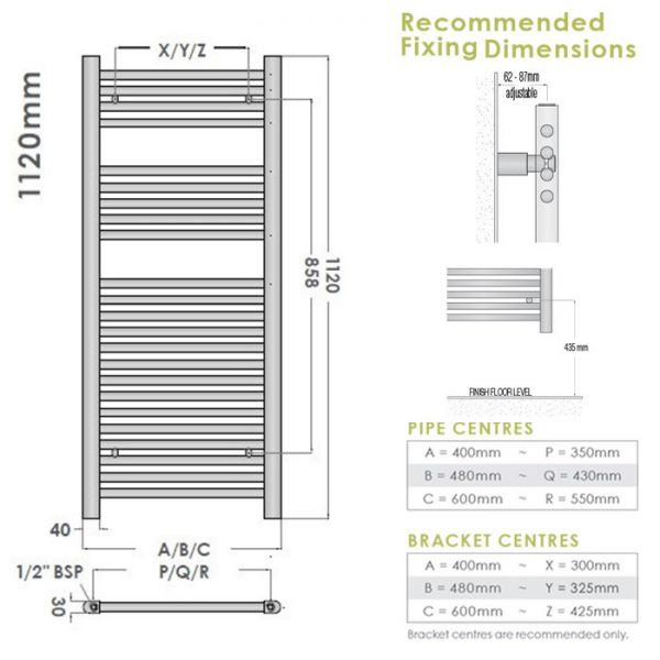 Abacus Linea White Towel Rail 1120 x 480mm #2
