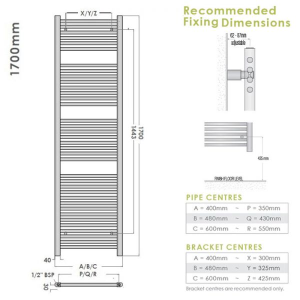 Abacus Linea White Towel Rail 1700 x 400mm #2