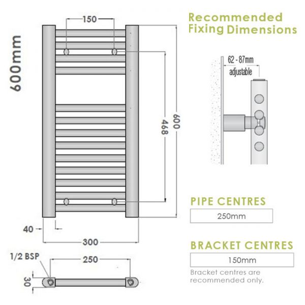 Abacus Linea White Towel Rail 600 x 300mm #2
