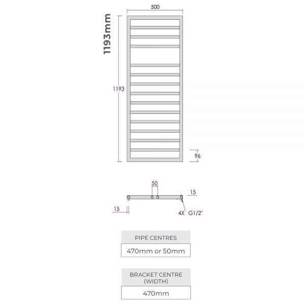 Abacus Metro White Towel Rail 1193 x 500mm #2