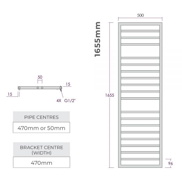 Abacus Metro Black Towel Rail 1655 x 500mm #2