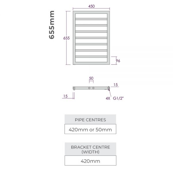 Abacus Metro Textured Grey Towel Rail 655 x 450mm #2