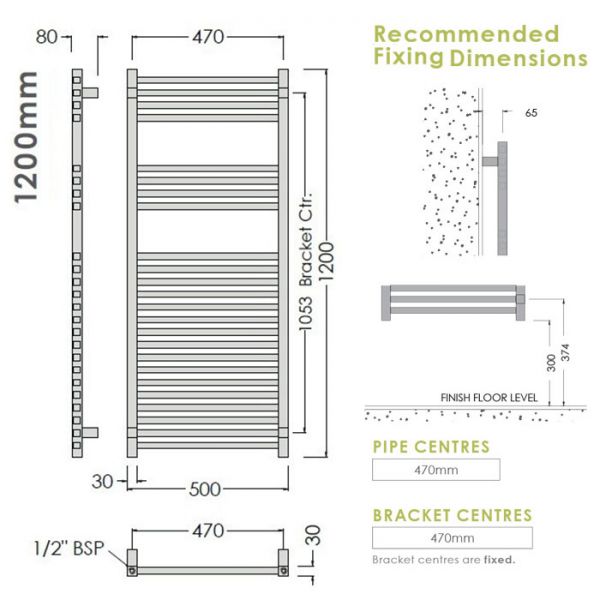 Abacus Quadris Matt Black Towel Rail 1200 x 500mm #2