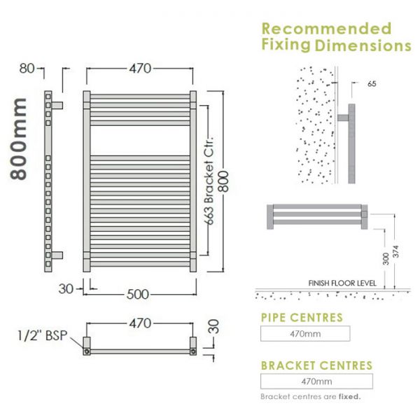 Abacus Quadris Terra Matt Towel Rail 800 x 500mm #2