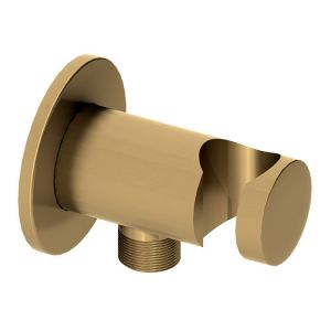 Abacus Brushed Brass Round Wall Outlet Elbow with Hand Shower Holder