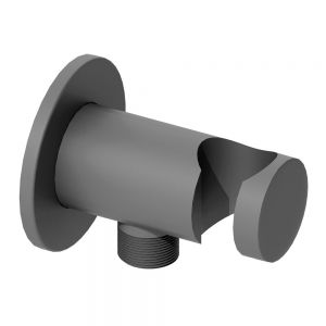Abacus Anthracite Round Wall Outlet Elbow with Hand Shower Holder