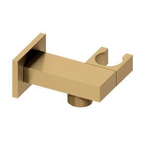 Abacus Brushed Brass Square Wall Outlet Elbow with Hand Shower Holder