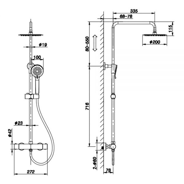 Abacus Emotion Chrome Exposed Thermostatic Rigid Riser Shower Kit #2
