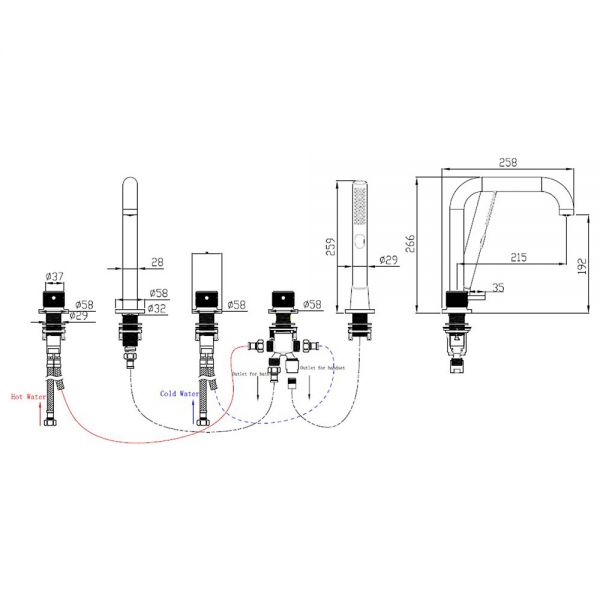 Abacus Iso Pro Anthracite Deck Mounted 5 Hole Bath Shower Mixer Tap #2