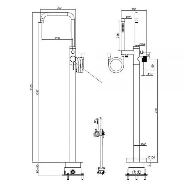 Abacus Iso Pro Anthracite Floor Standing Bath Shower Mixer Tap #2
