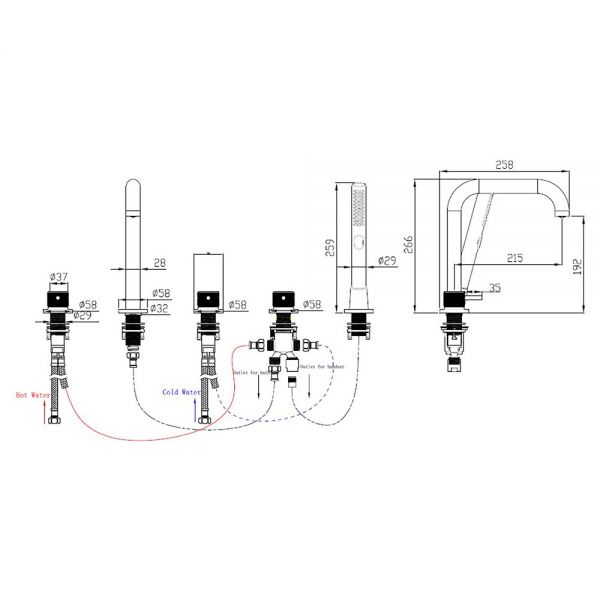 Abacus Iso Pro Brushed Bronze Deck Mounted 5 Hole Bath Shower Mixer Tap #2