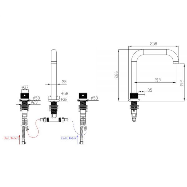 Abacus Iso Pro Brushed Nickel Deck Mounted 3 Hole Basin Mixer Tap #2