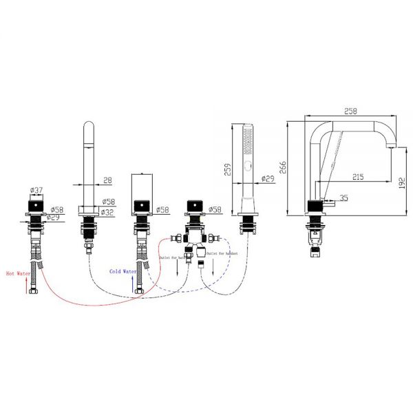 Abacus Iso Pro Brushed Nickel Deck Mounted 5 Hole Bath Shower Mixer Tap #2