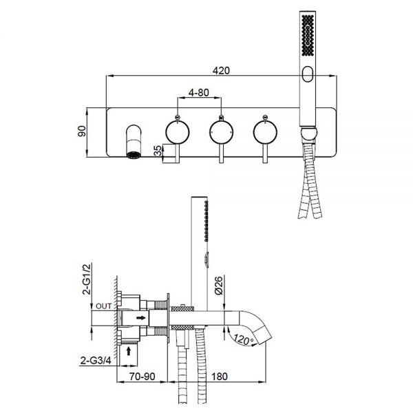 Abacus Iso Pro Brushed Nickel 5 Hole Wall Mounted Bath Shower Mixer Tap #2
