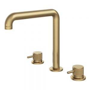 Abacus Iso Pro Brushed Brass Deck Mounted 3 Hole Basin Mixer Tap