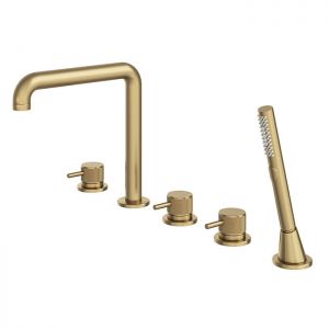 Abacus Iso Pro Brushed Brass Deck Mounted 5 Hole Bath Shower Mixer Tap