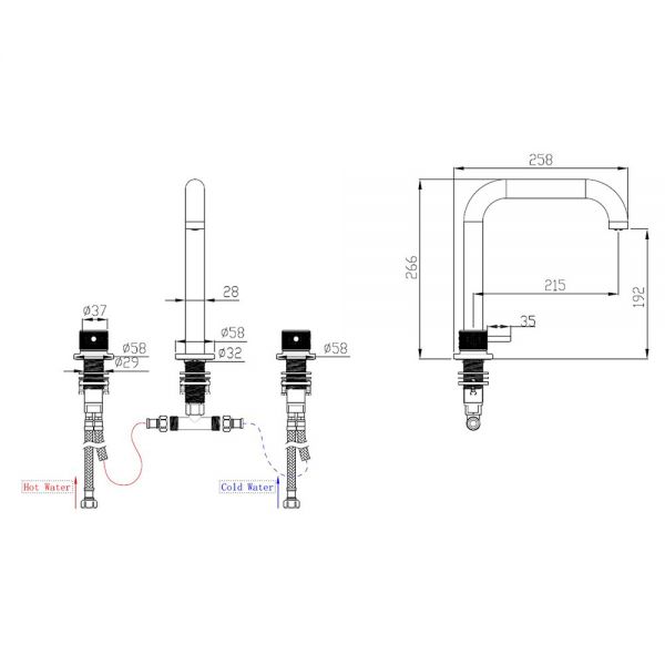 Abacus Iso Pro Matt Black Deck Mounted 3 Hole Basin Mixer Tap #2