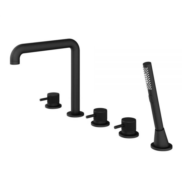 Abacus Iso Pro Matt Black Deck Mounted 5 Hole Bath Shower Mixer Tap