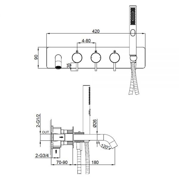 Abacus Iso Pro Matt Black 5 Hole Wall Mounted Bath Shower Mixer Tap #2