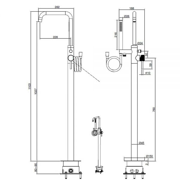 Abacus Iso Pro Matt Black Floor Standing Bath Shower Mixer Tap #2