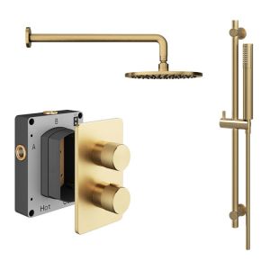 Abacus PK2 Iso Pro Brushed Brass Two Outlet Concealed Thermostatic Shower Pack