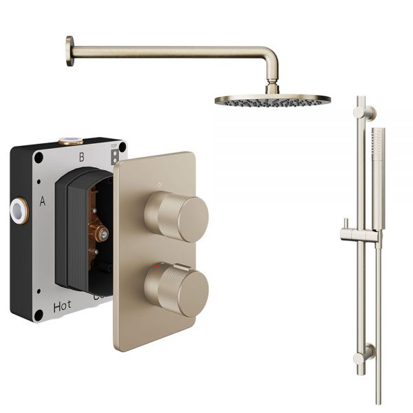 Abacus PK2 Iso Pro Brushed Nickel Two Outlet Concealed Thermostatic Shower Pack