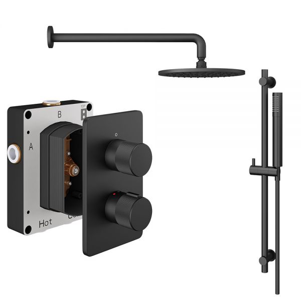 Abacus PK2 Iso Pro Matt Black Two Outlet Concealed Thermostatic Shower Pack