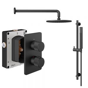Abacus PK2 Iso Pro Matt Black Two Outlet Concealed Thermostatic Shower Pack