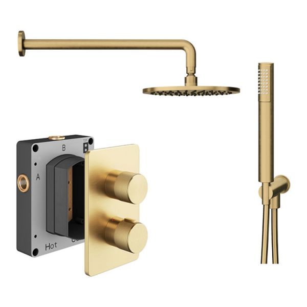 Abacus PK3 Iso Pro Brushed Brass Two Outlet Concealed Thermostatic Shower Pack