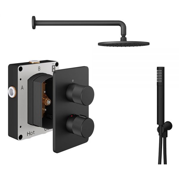 Abacus PK3 Iso Pro Matt Black Two Outlet Concealed Thermostatic Shower Pack