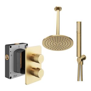 Abacus PK4 Iso Pro Brushed Brass Two Outlet Concealed Thermostatic Shower Pack